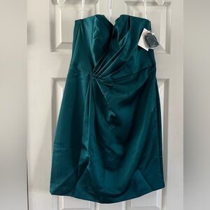 David’s Bridal Teal turquoise satin strapless mini dress size women’s 10